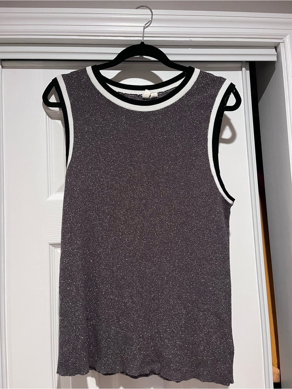 Anthropologie Metallic Black Tank with White Trim